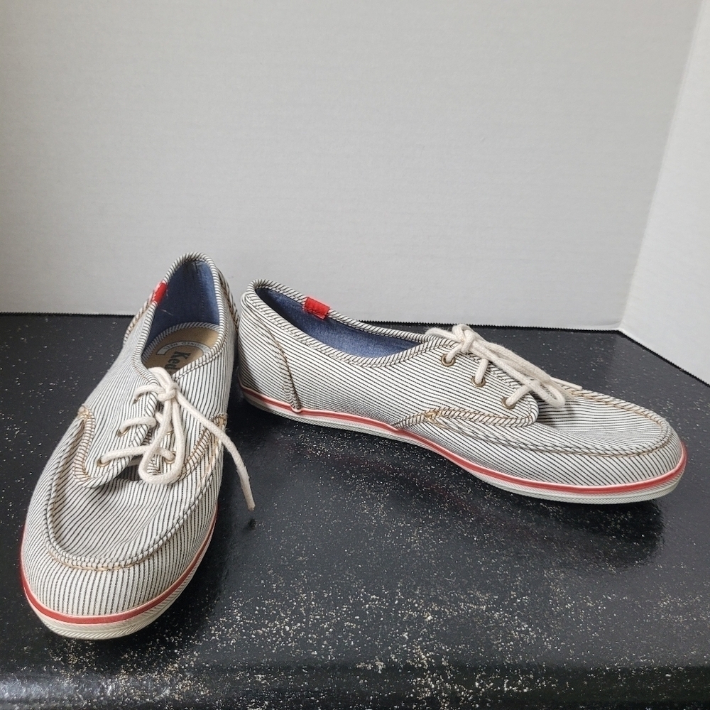 Keds Women's Champion Skipper Stripe Flat,Blue/White